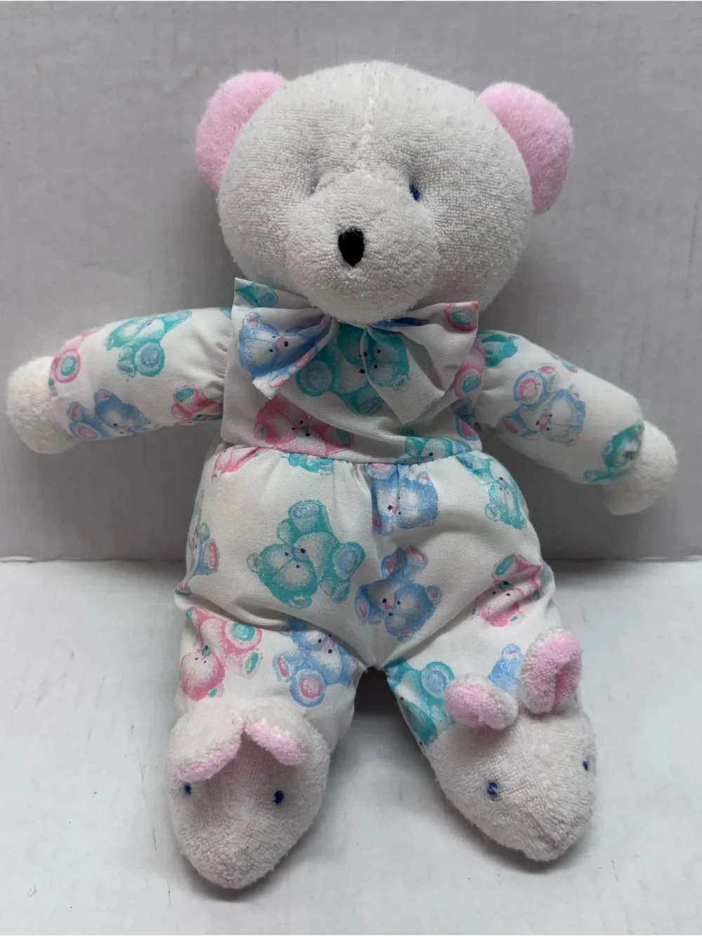 Carters Teddy Bear Rattle Plush White Bunny Slippers Terry Cloth Baby Toy